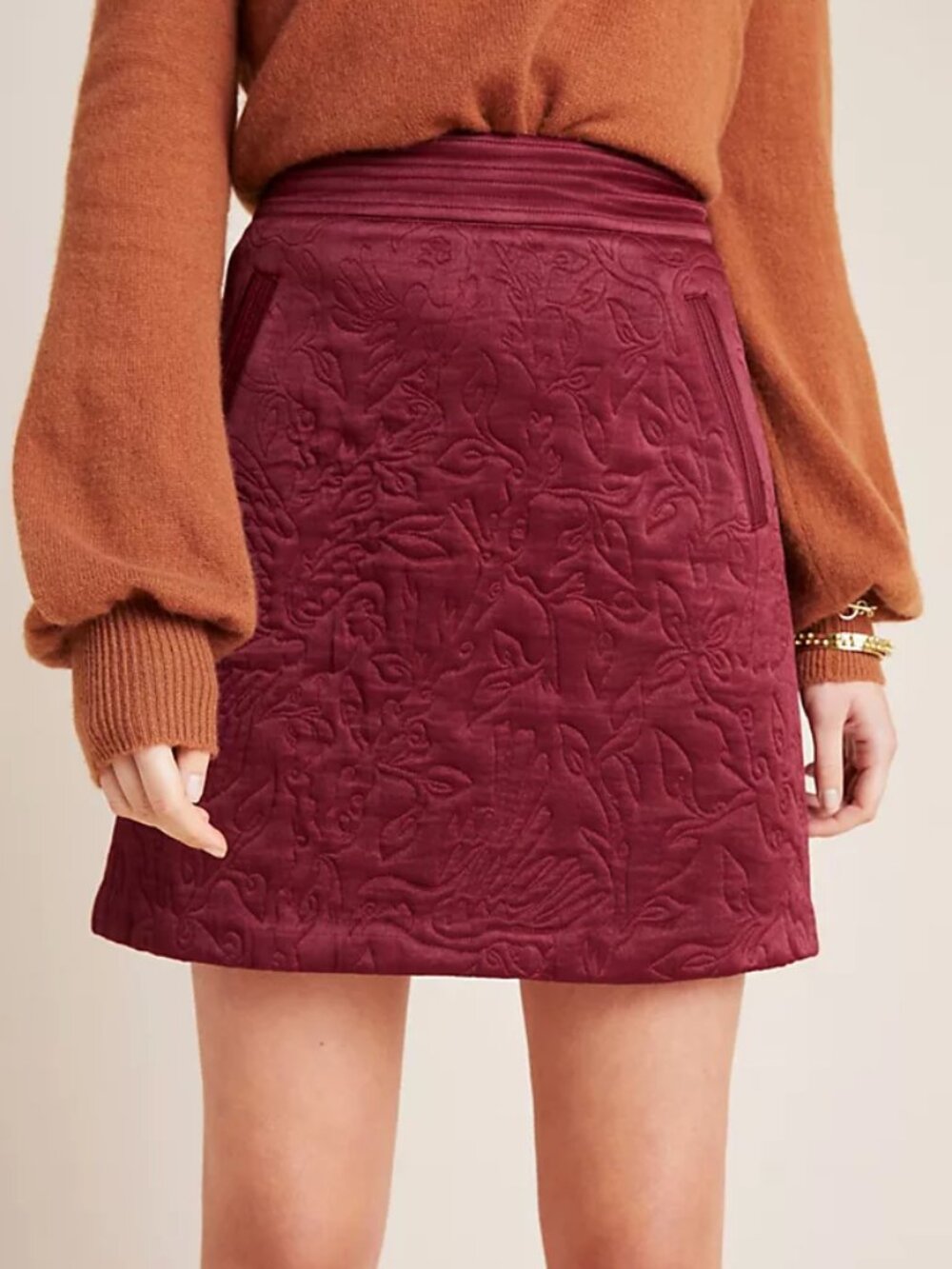 NWT Maeve Maeve Beatrice Quilted Mini Skirt Maroon sz. 10